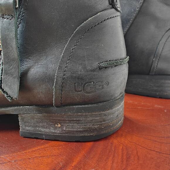 UGG Men’s Black Leather Ankle Boots Sz 10 Zip Buckle Chelsea Style main image 5